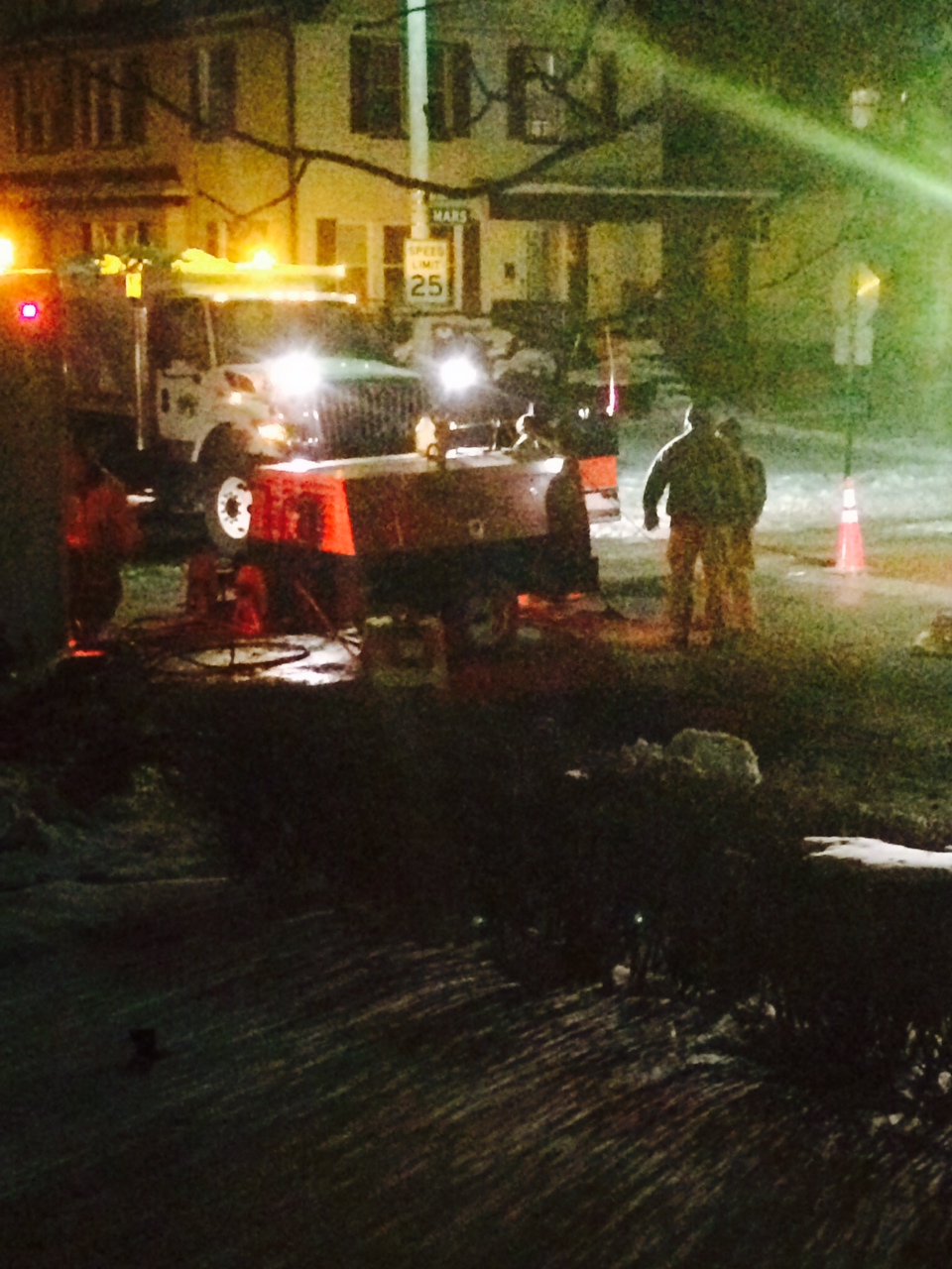 Crews worked late into the bitterly cold night trying to repair the water main, but to no avail.