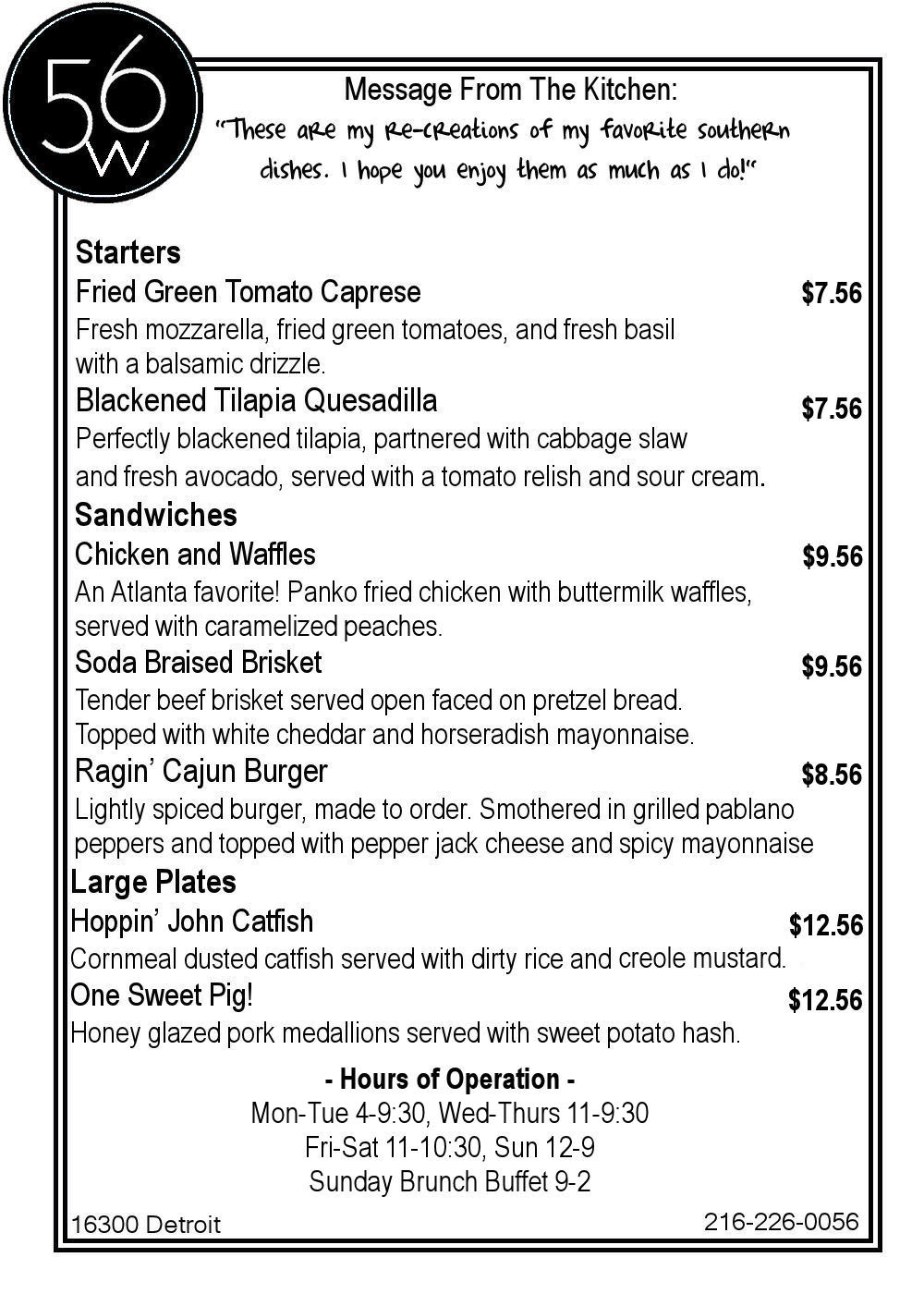 October's Specials Menu