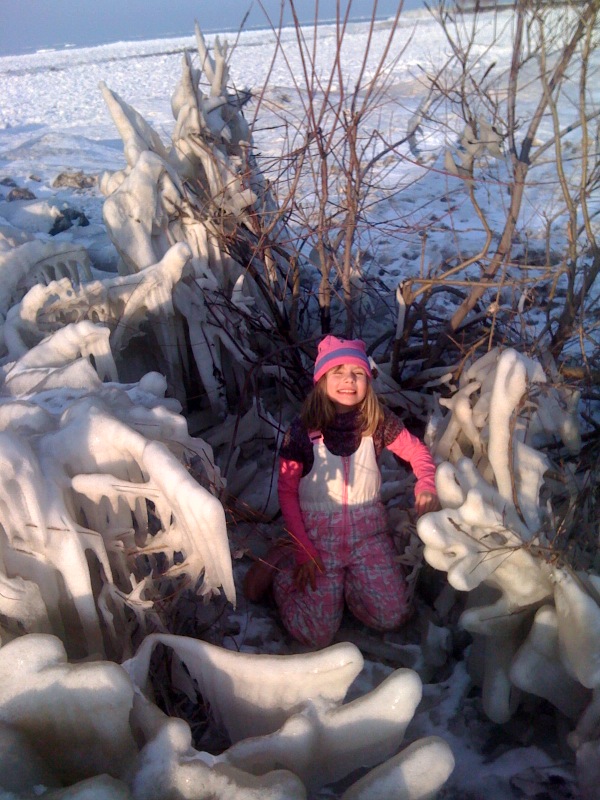 On the lake inside the ice sculptures.  We could see the famous ice lighthouse from there.