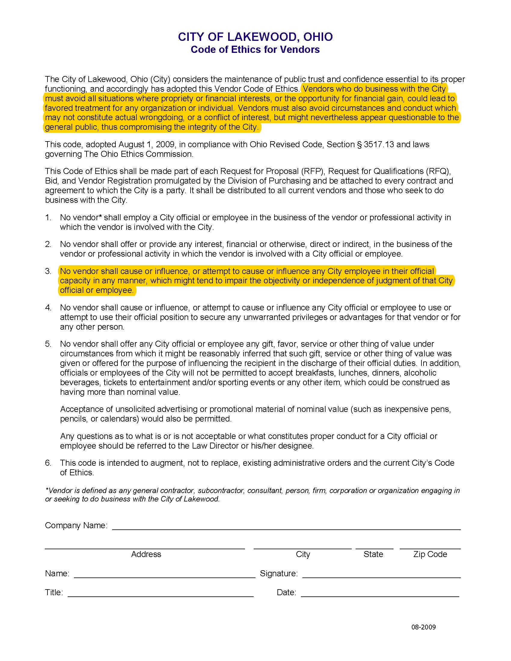 Vendors Code Of Ethics Lakewood Ohio -- Highlighted.jpg