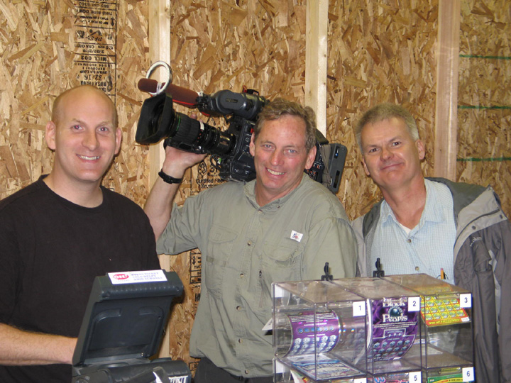 Corey Rossen with Dateline NBC crew - note the make up required to keep Corey's shiny head from ruining the filming!